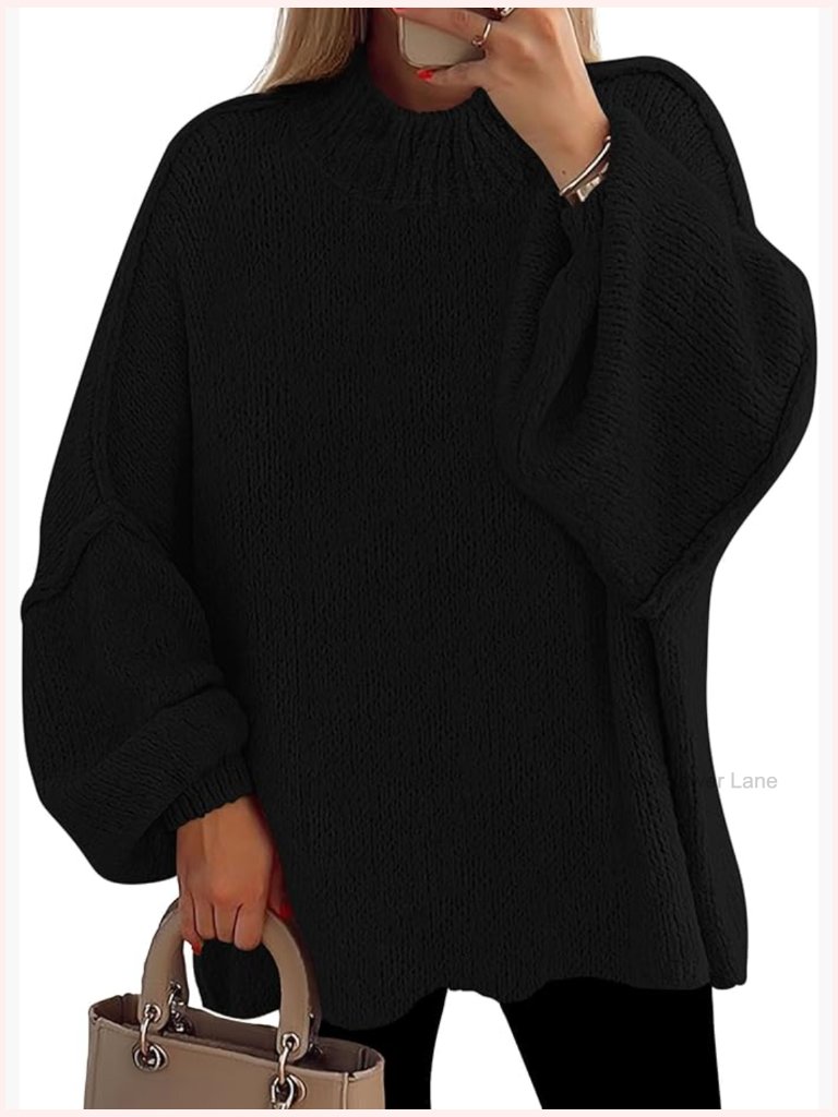 Chunky Knit Mock Neck Oversized Pullover Sweater For Women